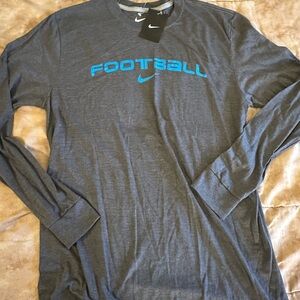 Nike Men's Charcoal Long Sleeve Tee with Football Blue Graphic